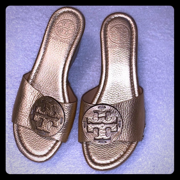 Tory Burch Shoes | Tory Burch Gold Wedge Sandals | Poshmark